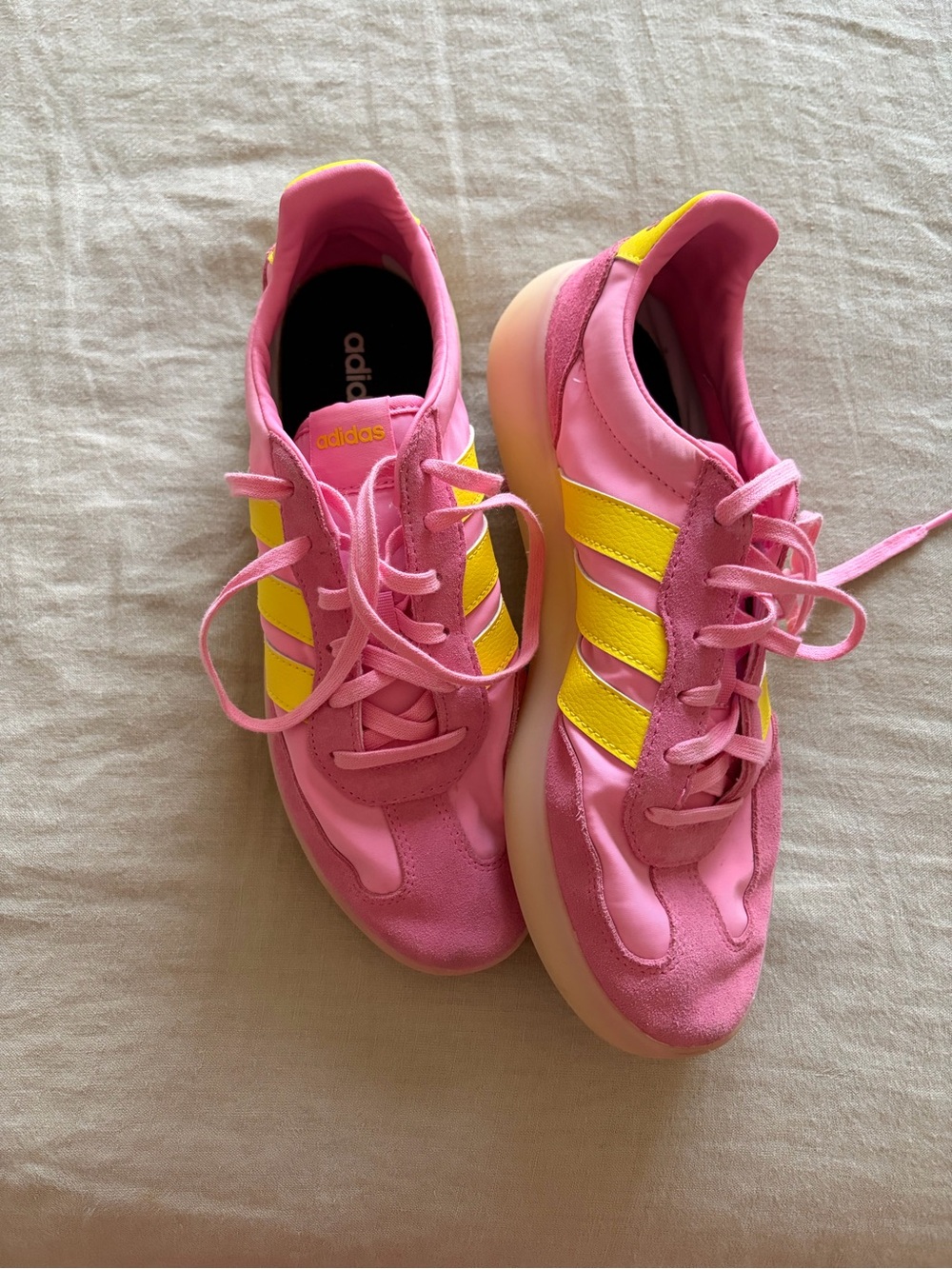 adidas Pink and Yellow Low-Top Retro Runner Sneakers